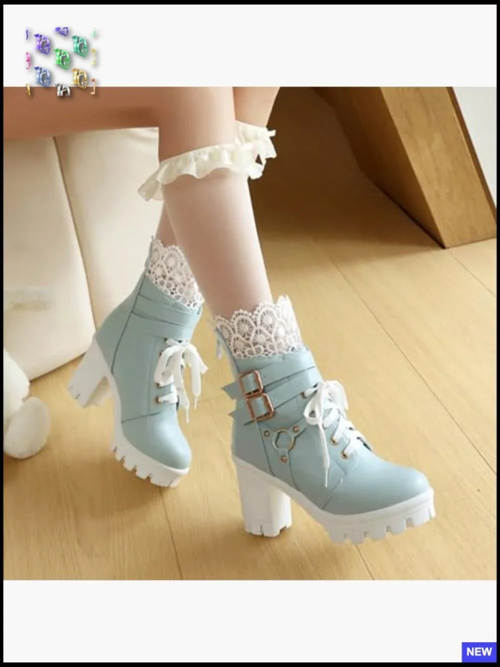 Gothic Combat Boots Lace Up Platform Chunky High Heel Ankle Boots with Buckles